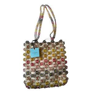 Cynthia Rowley Beaded Daisy Tote Bag With Multicolor Beads & Inner Pocket Purse